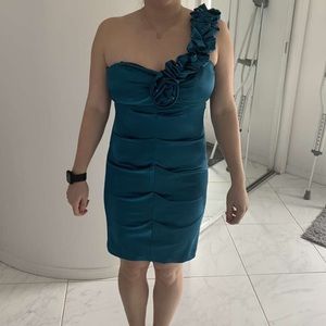 Teal one shoulder cocktail dress